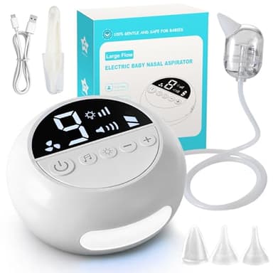Fizzyo Aspirador Nasal para Bebés, Aspirador Nasal Eléctrico con 9 Niveles de Succión y 3 Boquillas de Silicona, Sacamocos Bebe Electrico Recargable Limpiador Nariz con Música Relajante y Luz