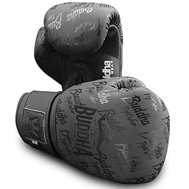 Buddha Fight Wear. Guantes de Boxeo. Especialmente diseñados para Boxeo, Muay Thai, Kick Boxing y MMA Modelo Top Premium Negro Mate 16 Onzas