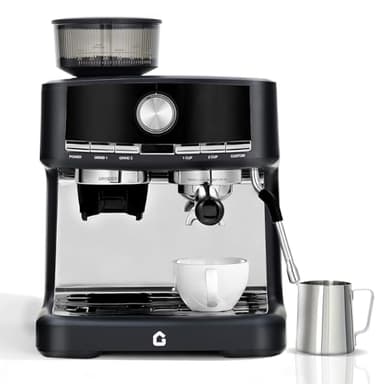 RBFGYIOP Cafetera Espresso Semiautomática de 15 Bares – Molinillo Integrado 30 Niveles Espumador Leche Portafiltros 58 mm Depósito Agua 1.5 L Fácil Limpiar Pintura Negra Estándar Europeo