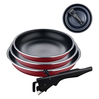 Bergner Red Edition | Juego de Sartenes de 4 Piezas de 18, 20 y 24 cm + Mango Ergonómico Extraíble | Aluminio Prensado y Antiadherente | Para Todo Tipo de Cocinas y Horno