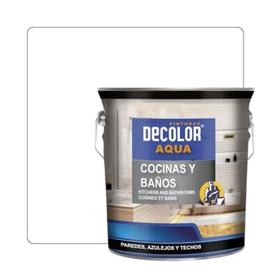 PINTURAS DECOLOR - Cocinas y Baños. Pintura Satinada al Agua para Azulejos, Paredes y Techos.(BLANCO PURO) 750ml