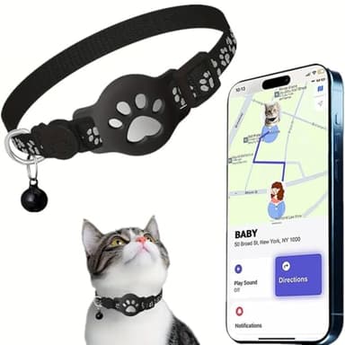 Collar GPS Gato, GPS para gatos (compatible con los sistemas Apple y Android) Funciona con goo- gle Find My, sin SIM sin suscripción, seguimiento de actividad, IP67, batería 365+días (negro)