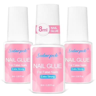 Sularpek Pegamento Uñas Postizas, 3 * 8 ML Pegamento Uñas Postizas Super Fuerte, Pegamento Uñas con Cepillo, Nail Glue, para Uñas Acrílicas de Uñas y Uñas a Presión en Secado
