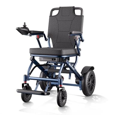 【Versión Mejorada】ByteTecpeak D14 Silla de Ruedas Eléctrica Plegable para Personas Mayores, Autonomía de 25km, Motor de 500W, Cojín de asiento engrosado, Apta para Viajes y Estándares de Embarque-Azul