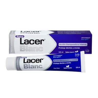 LACERBLANC - Pasta de Dientes Blanqueadora 125ml Sabor Menta, Acción Blanqueadora, Elimina Manchas Dentales, Previene la Placa, el Sarro y la Sensibilidad Dental, Protección de Encías
