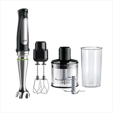 Braun Minipimer 7 - Batidora de Mano con Tecnología SplashControl, Sistema ActiveBlade para Alimentos Duros, Selección de Velocidad, Picadora 500mL, Doble Batidor, Vaso 600mL, 1000W, Negro, MQ7035XBI