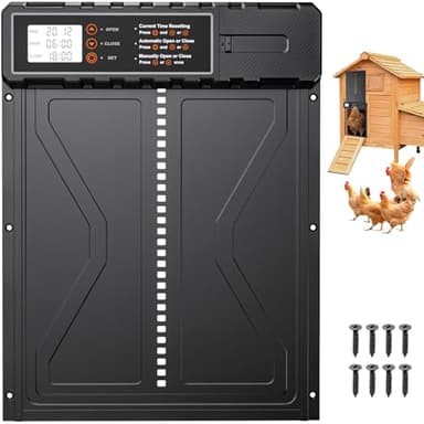 Rsaoty Puerta Gallinero, Actualizar-Grande Puerta Automatica Gallinero,Puerta Gallinero Automatica con Pantalla,Función Manual y Temporizador,Anti-atrapamiento, Gallinero Batería