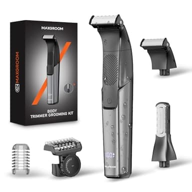 MAXGROOM Afeitadora Corporal Masculina 2 en 1, Depiladora Corporal Hombre con Peine Ajustable para Cuerpo y Zona Intima, en Seco y Húmedo, Pantalla LED y Recargable Tipo-C, Negro