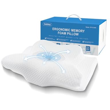 Gobikey Almohada Cervicales y Cuello, Almohada Cervical de Espuma Viscoelastica, Almohadas Antironquidos para Dormir de Lado, Espalda y Estómago, 60x36x11/13cm, Blanco
