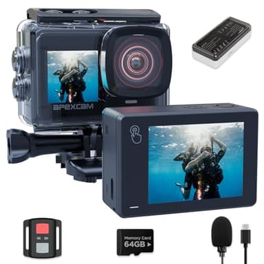 Apexcam Nueva X80pro con EIS cámara Deportiva de Doble Pantalla con 64G Tarjeta 4K60FPS 48MP Ultra HD WiFi cámara de acción cámara subacuática 40m Impermeable 2.4G Control Remoto 2x1350mAh baterías
