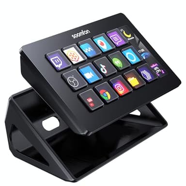 SOOMFON Stream Controller, Production Console Deck 15 Teclas Macro, Stream Control Deck Activa acciones en Twitch, Youtube, PS y Otras Aplicaciones, Studio Controll Deck Compatible con iOS/Windows