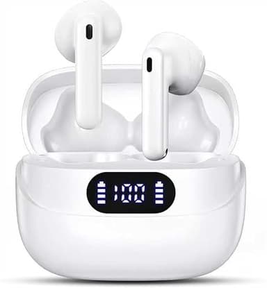 Auriculares Bluetooth 5.3, 2025 Nuevo Auriculares Inalambricos Bluetooth HiFi Estéreo con 4 ENC Mic, 50 Horas Mini Cascos Inalambricos Bluetooth LED para Android iOS Samsung Xiaomi