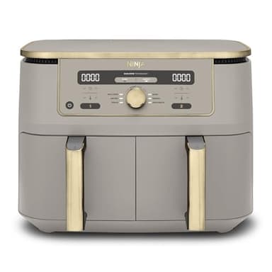 Ninja MAX Freidora de aire sin aceite con compartimento doble, 2 cajones, 9,5 l, sin aceite, Air Fry, Max Crisp, Roast, Bake, Reheat, Dehydrate, cestas antiadherentes, Piedra Dorada, DZ400EUSTGD