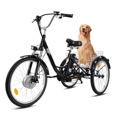 Triciclo eléctrico para adultos, 24 pulgadas, plegable, para hombre y mujer, 3 ruedas, con batería de litio de 36 V, 15 Ah, motor de 250 W, pantalla LCD, velocidad 25 km/h