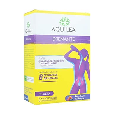 AQUILEA Drenante 15 Sticks Solubles Sabor Frutas del Bosque - Para Eliminar Líquidos - Con 8 Extractos Naturales - Complemento Alimenticio