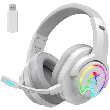 Krysenix PG3 2,4 GHz Cascos Gaming Inalámbricos para PS5, PS4, PC, Mac, Switch, Auriculares Inalámbricos Bluetooth 5.4 con micrófono Desmontable, 7.1 Sonido Envolvente, Duración 48Hr, Luz LED