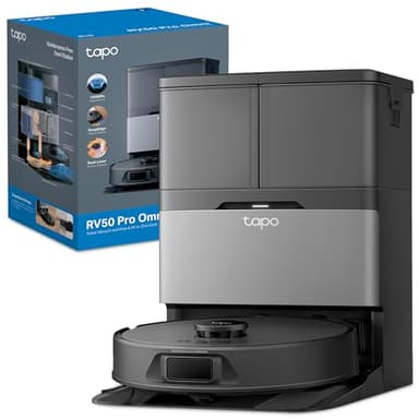Tapo Robot Aspirador RV50 Pro Omni – 15.000 Pa, Navegación Láser Dual, Autovaciado, Cepillos Antienredo para Mascotas, Limpieza de Bordes, Estación Todo-en-Uno con Depósito de Agua 5L, Negro