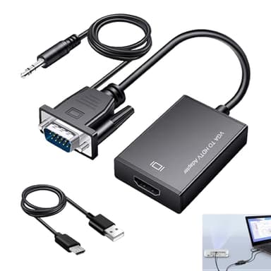 Adaptador VGA a HDMI, Convertidor VGA a HDMI 1080p con Cable de Audio 3.5mm y USB para Alimentación, Adaptador Macho a Hembra para Ordenador Portátil PC Monitor Proyector TV, Transmisión Video y Audio