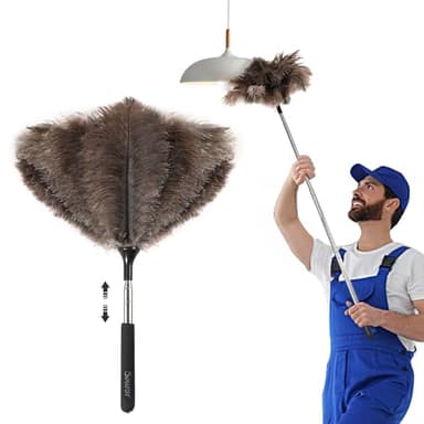 Soarer Plumero de plumas de avestruz extensible, mango largo esponjoso de 40 pulgadas, reutilizable, para limpiar ventiladores de techo, lámpara colgante, techo alto, persianas, muebles