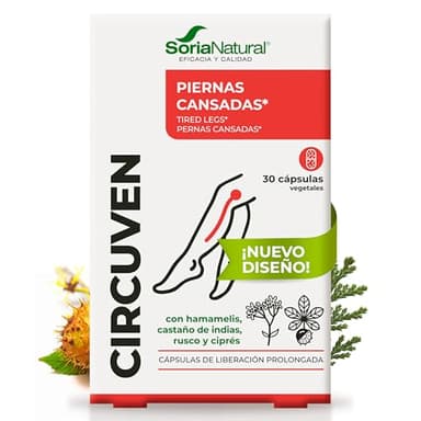 Soria Natural Circuven - Alivio Piernas cansadas, Favorece la Circulación de Retorno - Castaño de Indias, Ciprés, Hamamelis, Rusco (30 cápsulas)