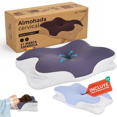 AN-TEAM® Almohada Cervicales y Cuello, Incluye Funda Adicional de Regalo, Almohada Ergonómica, Almohada Cervical Espuma Viscoelástica, Almohadas Cervicales para Dormir