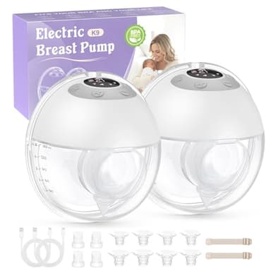 Haokoo Sacaleches Electricos Manos Libres Portátil - Extractor de Leche Materna Eficiente con Sellado Seguro Antifuga, Todo en Uno, 4 Modos 12 Niveles, Sin BPA, Bridas 17/19/21/24/27mm, 2 unidades