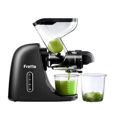 Fretta Extractor de zumos y verduras-Licuadora prensado en frío-Cold press slow juicer machine-El gran canal de alimentación ahorra tiempo y esfuerzo-100% libre de BPA y fácil de limpiar