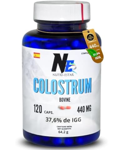NUTRI-ESTAR Calostro Bovino Premium 440 mg – 120 Cápsulas Veganas – 37,6% IgG (Inmunoglobulinas) – 1,76 g de Calostro Diario / 662 mg IgG