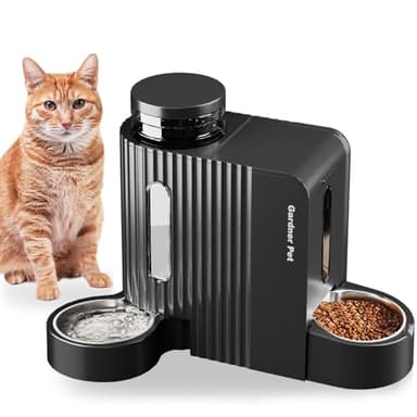 Gardner Pet 2 en 1 Comedero Gato Automatico (3L*2), Dispensador Comida y Agua, Bebedero Perro con Bol Acero Inoxidable, Dispensador Comida Gatos Gravedad,Sin BPA,No Eléctrico-Negro