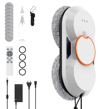 Robot Limpiacristales Automático 5600Pa, Limpiador de Ventanas Eléctrico con Doble Pulverizador, Navegación Inteligente, 3 Modos, Seguridad Anticaídas, Mando＆8 Paños Lavable, para Cristales y Azulejos