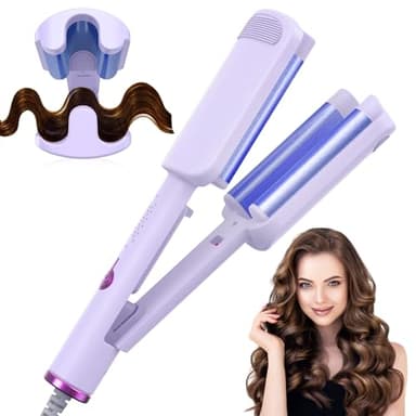 AISEELY Rizador de Pelo, 32 MM Rizador Pelo Ondas, 3 Barriles Ondulador de Pelo Iónico, 4 Temperatura Ajustable 140°C y 220°C, Anti-Escaldaduras Rizador Francés, Plancha Ondas para Principiantes