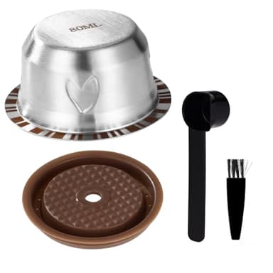 XIHIRCD Cápsulas Reutilizables para Cafetera Nespresso Vertuo, Juego de Cápsulas Café Rellenables Acero Inoxidable 80 ml con Tapa de Silicona Cuchara y Cepillo Accesorios Café para Nespresso