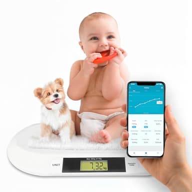 Silvergear® Báscula Bebé Inteligente con Bluetooth | Báscula Digital con App para Recién Nacidos Niños y Mascotas | Medición Precisa hasta 20 kg | Smart Life App | 54.5×31.5×2.7CM Blanco