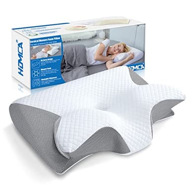 HOMCA Almohada Cervical, 2 en 1 Almohada Ergonómico Espuma de Memoria Almohada para Soporte de Cabeza/Cuello/Hombro, Relajación y Alivio del Estrés, 60x40x12/14cm, Gris