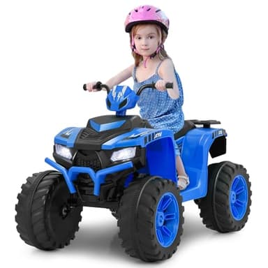 COSTWAY Quad Eléctrico para Niños 24V, ATV Eléctrico para Niños, 4 Ruedas con Conexión Inalámbrica, Música, Radio, Luces LED, Velocidad Alta, Baja y Arranque Suave, para Niños de 3-8 Años (Azul)