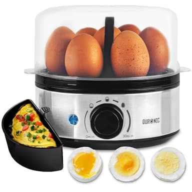 Duronic EB50 BK Hervidor para huevos eléctrico - Hasta 7 Huevos y 3 tipos de cocción, Cocedor con termostato y minutero, Huevos duros huevos mollet y pasados por agua, Apagado Automático, Saludable