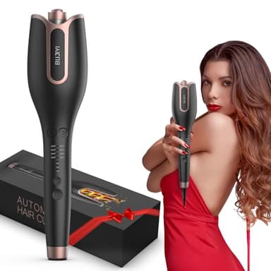 BUJIYI Rizador de Pelo Automatico, Rizador Pelo Ondas, con 4 Niveles de Temperatura Ajustables, 3 Opciones de Tiempo de Calentamiento, Diseño Antiquemaduras, no Daña el Cabello