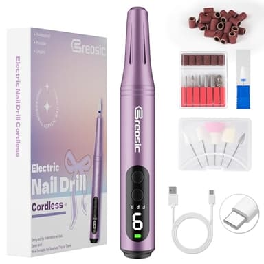 Breosic Torno para Uñas Profesional 35000 RPM-Torno para Uñas 12 en 1 con Lima Eléctrica Uñas Nail Drill,Brocas,Kit/Set Manicura y Pedicura,Carga USB-C 9 Velocidades para Salón DIY Gel/Acrílicas