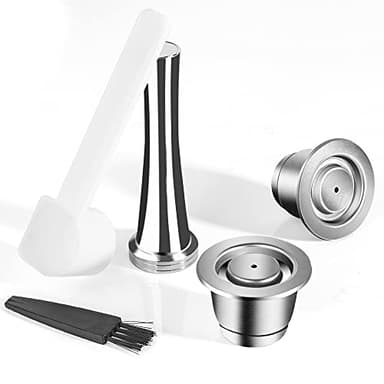 RECAFIMIL - 2 Cápsulas Reutilizables Nespresso con Prensador, Cápsulas de Café Recargables de Acero Inoxidable Compatibles con Cafeteras Nespresso (2 Cápsulas + 1 Prensador)