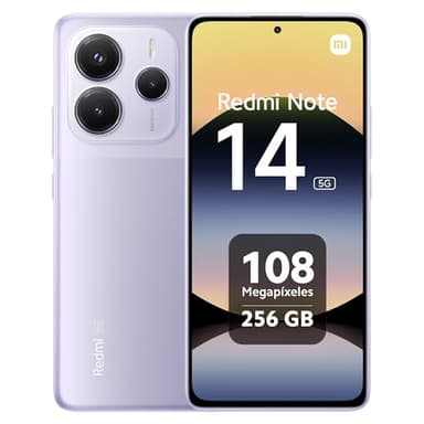 XIAOMI Redmi Note 14 5G - Smartphone de 8+256GB, Pantalla de 6.67" AMOLED FHD+ 120Hz, MediaTek Dimensity 7025-Ultra, cámara de 108MP, 5110 mAh, Cargador no Incluido, Morado (Versión ES)