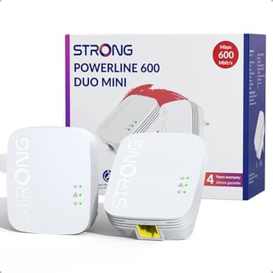 Strong AV600 Adaptador Powerline Set, PLC HomePlug AV2, Sin WiFi, Plug & Play, Modo de Ahorro de Energía, Puertos LAN 100 Mbit/s, Seguridad con Un Botón, Internet por Red Electrica (PL600M)