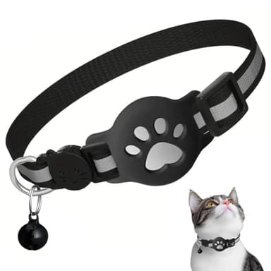 JEYORZY Collar de Gato Airtag,Collar GPS de Gato,Compatible con Airtag Apple,con Hebilla de Seguridad Anti Estrangulamiento,para Gatito,Airtag No Incluido(Negro)