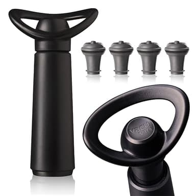 Vacu Vin Concerto Bomba de Vacío Negra con 4 Tapones – Conserva Vino Tinto y Blanco – Sellado Hermético con Indicador de Click – Set Premium para Conservar Vino – Fabricado en Países Bajos