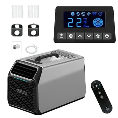 Aire acondicionado portátil 12V 24V 5000 BTU para camping y caravana, aire acondicionado portátil pequeño con compresor DC real, enfriamiento silencioso con deshumidificador y control remoto Gray