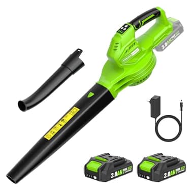 Soplador de Hojas, 20V soplador de Hojas electrico de 2×2.0Ah con Batería y Cargador,3 velocidades, Velocidad de 240 km/h, autonomía 55 min,Soplador de Hojas Eléctrico para el Cuidado del Césped