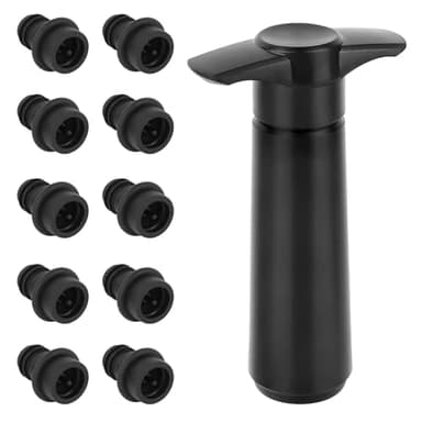 KILDOWS Bomba de Vacío para Vino con 10 Tapones de Vino, Tapon Vino Bomba Vacio, Bombas de vacío, Bomba de Vino Tapón Reutilizable, Negro