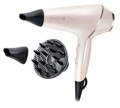 Remington Secador Pelo 2400 W, motor profesional AC, antiencrespamiento PROluxe tecnología OPTIheat, iónico, ráfaga de aire frío, 3 ajustes de calor/2 velocidades, difusor y concentrador AC9140