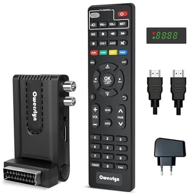 Sintonizador TDT HD 2026, OWERSLYN Decodificador TDT HD DVB-T2 para TV Antigua, HDMI CEC, 1080P H.265 HEVC 10 bit, con Salida HDMI/SCART y USB Mediaplayer, Función PVR, Control Remoto IR 2 en 1