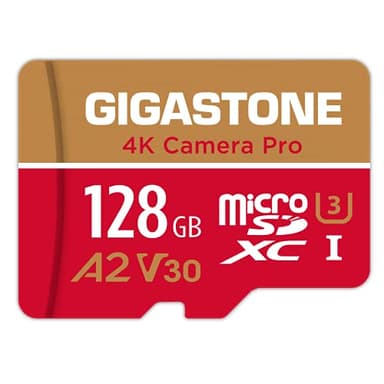 [5 años Recuperación de Datos Gratis] GIGASTONE Tarjeta de Memoria de 128 GB, 4K Camera Pro, Velocidad de hasta 100 MB/s, para GoPro, dji, Drone, 4K Video A2 V30 U3 MicroSDXC con Adaptador