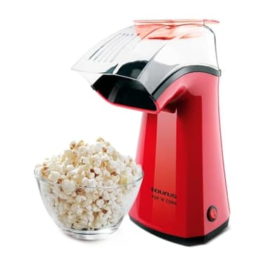 Taurus – Máquina de Palomitas Pop'N'Corn, Palomitero Eléctrico, 1100W, Popcorn, Sin Aceite, Aire Caliente, Listas en 3 Minutos, Tapa Transparente Dosificadora, Compacto, Portátil, Fácil Limpieza, Rojo